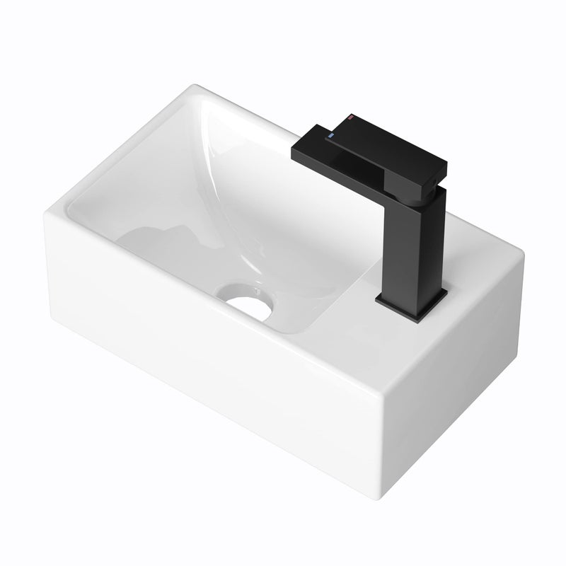 KES Small Vessel Sink 12"" X 7"" for Tiny Bathrooms, Floating Wall Mount Mini Bathroom Sink Right Hand (Sink Only) White, BWS100R - Image 4